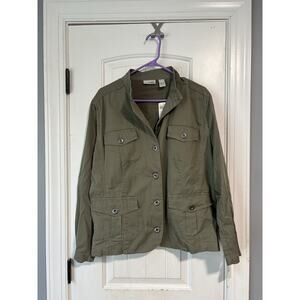 Chico's Green Cargo Utility Safari Canvas Blazer‎ Jacket, Size 3 NWT